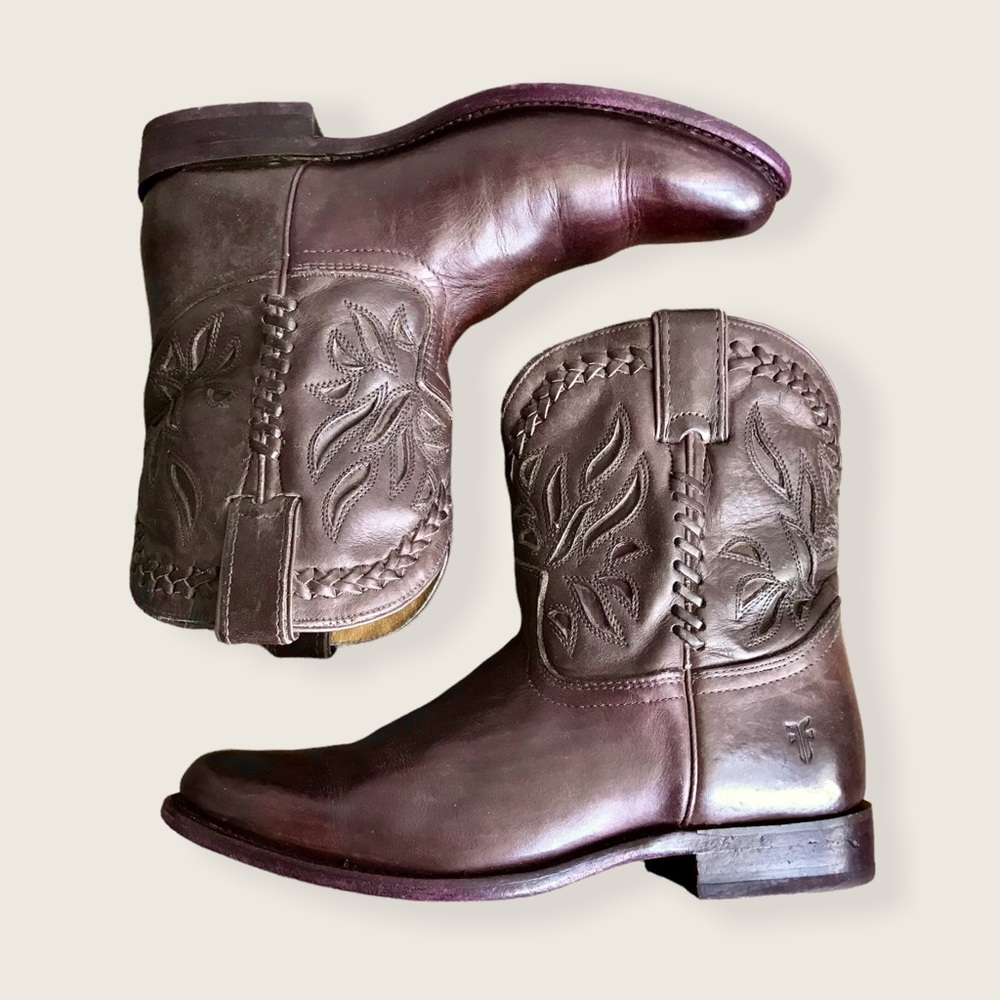 RARE Frye Wyatt Overlay Brown Leather Short Western/Southern Festival CowboyBoot - Picture 4 of 13